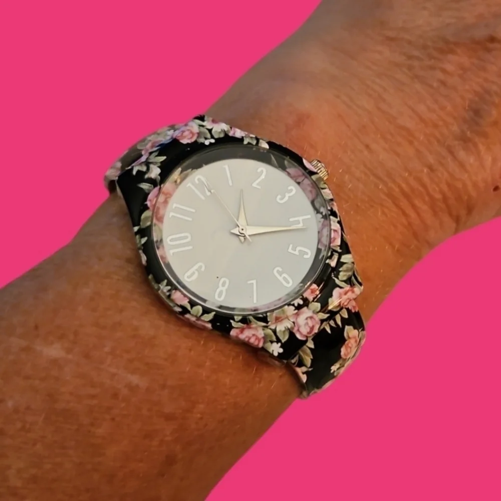 3/$30 ACCUTIME Y2k Floral Rose Metal Women's Bracelet Watch